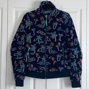 Chubbies Fleece Neon Lights Flamingo Cocktail Zip Front Jacket Unisex Size Small